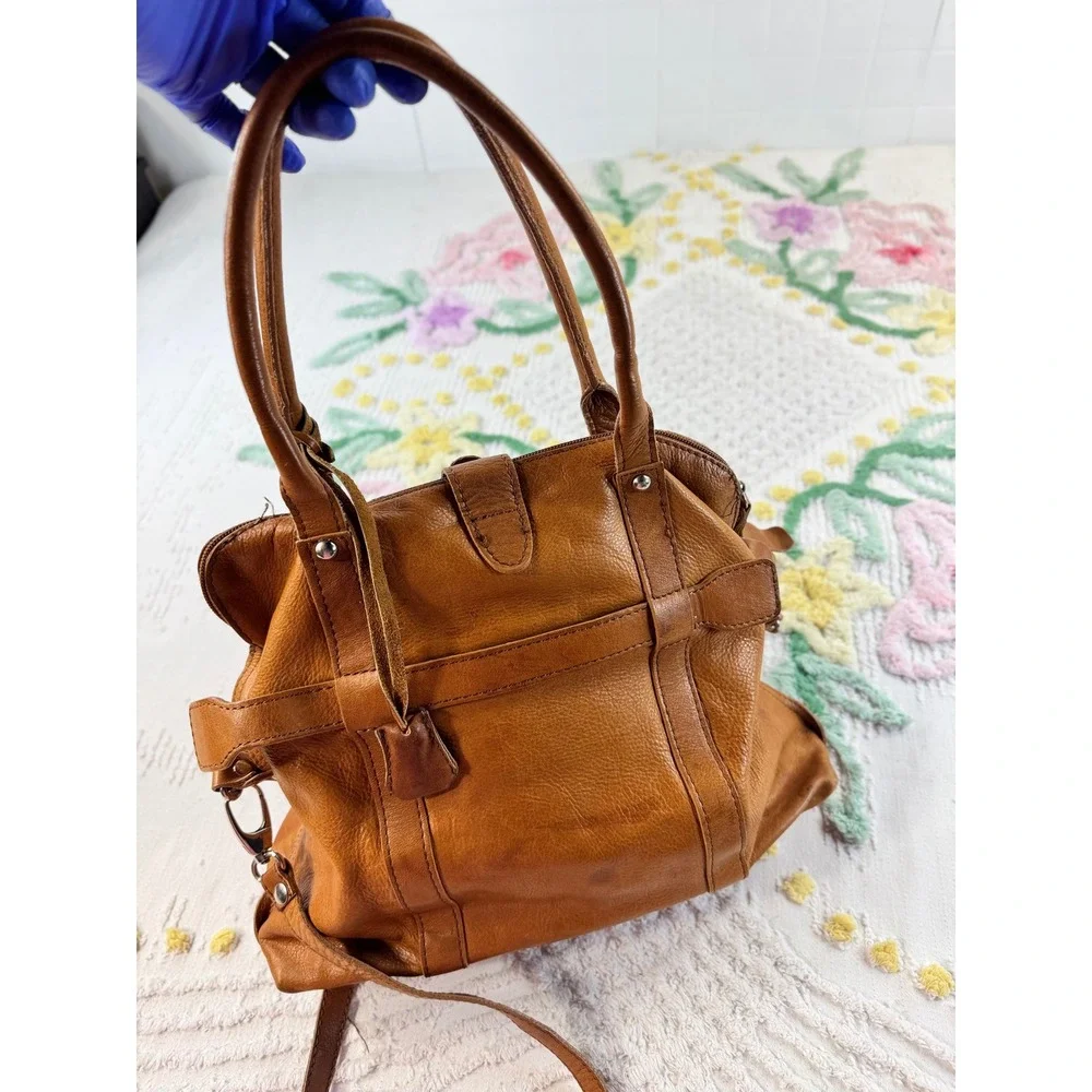 Borse in Pelle Italian Cognac Brown Leather Satchel Crossbody Bag
